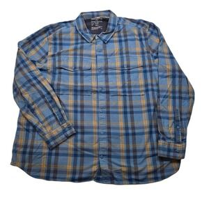 REI Co-op Flannel Shirt Mens 3XL Blue‎ Plaid Button Up Outdoor Long Sleeve